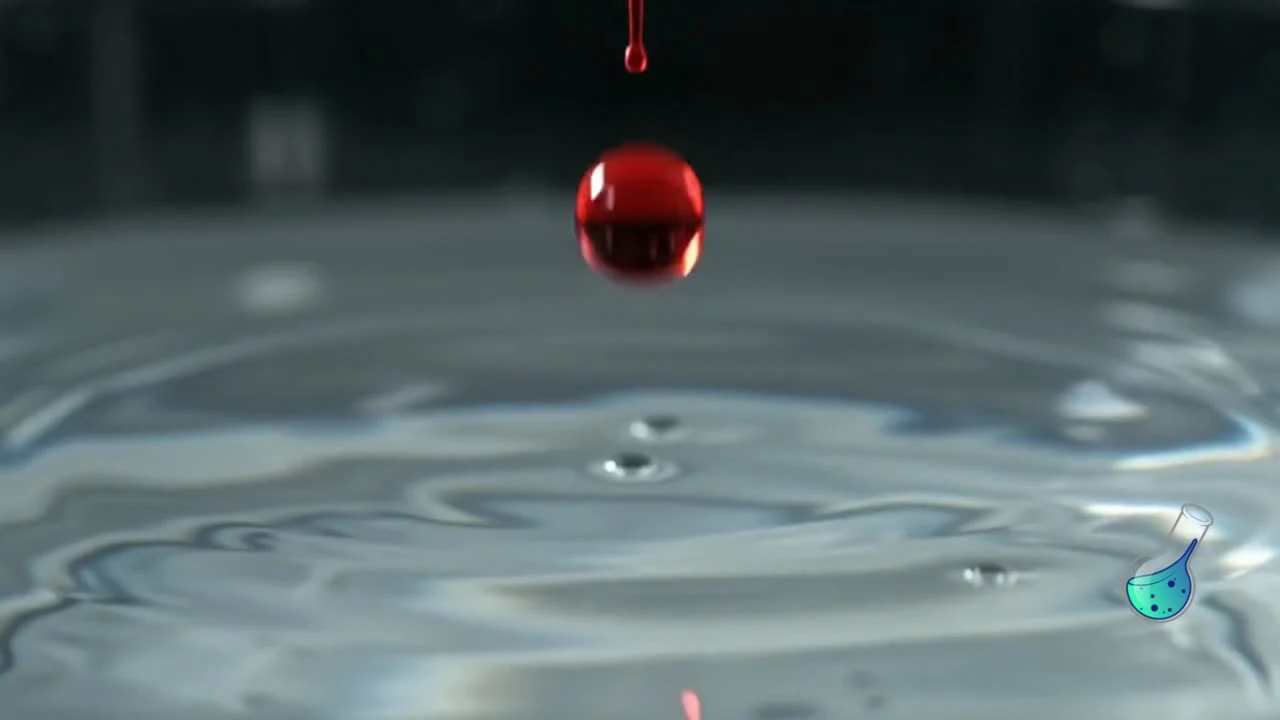 Red droplet falling into liquid, illustrating the article about Red 40 food dye.