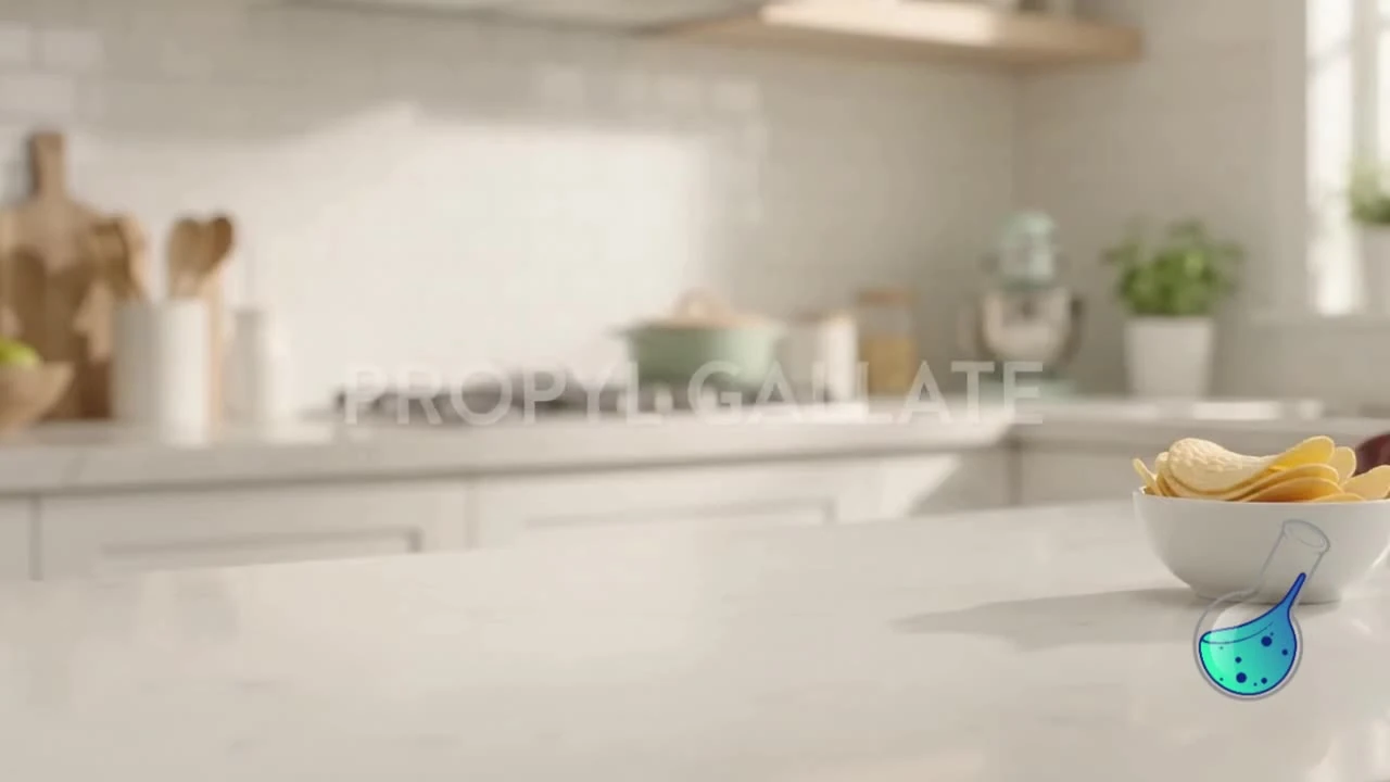 Kitchen counter and snack bowl in the original propyl gallate cover artwork.
