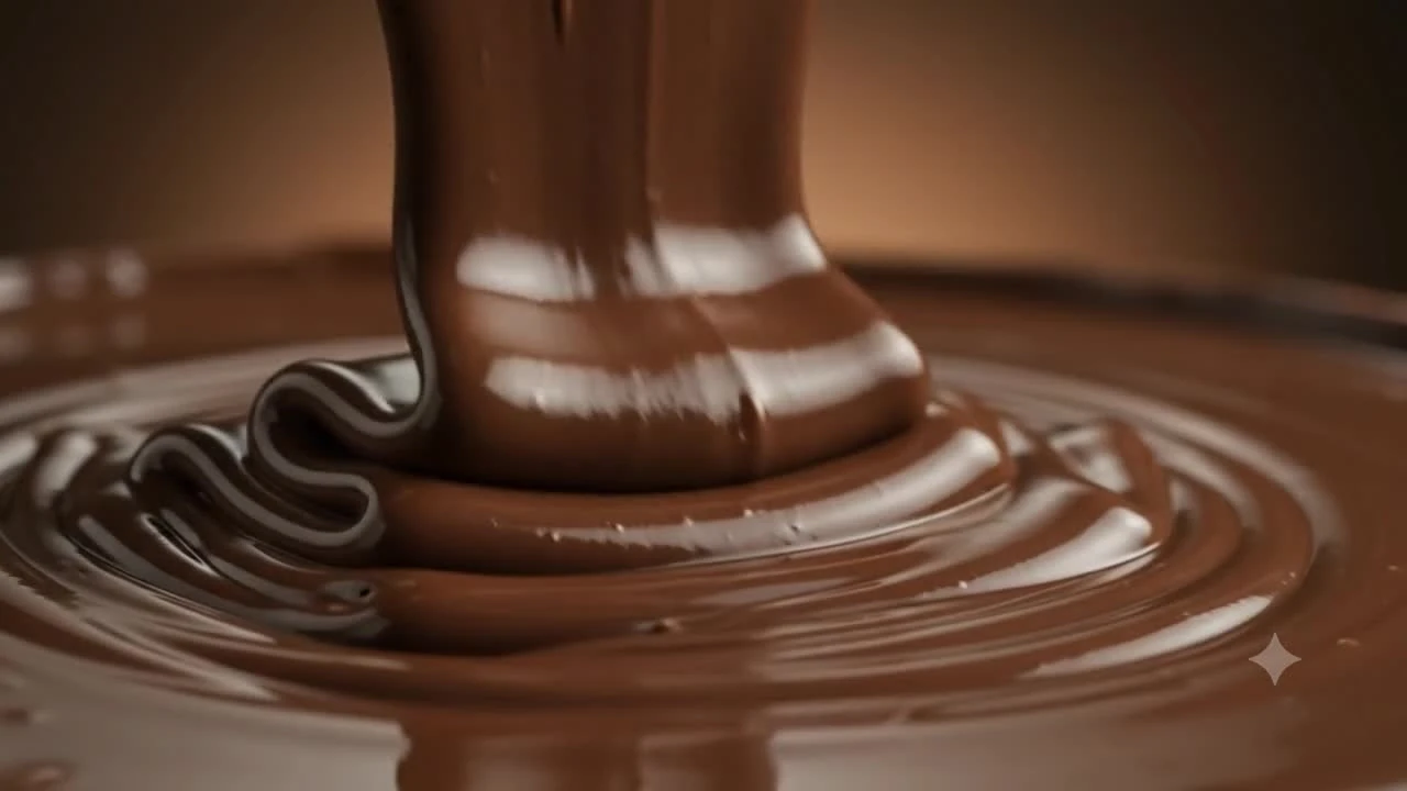 Melted chocolate flowing into a pool.