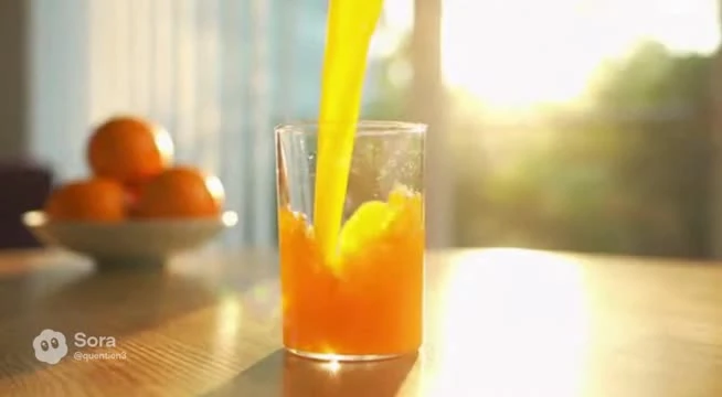 Orange juice being poured into a glass.
