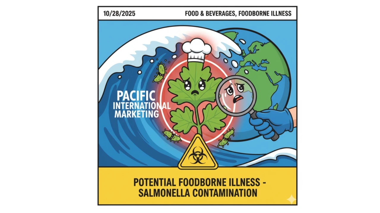 Illustrated parsley recall alert labeled potential Salmonella contamination, dated October 28, 2025.